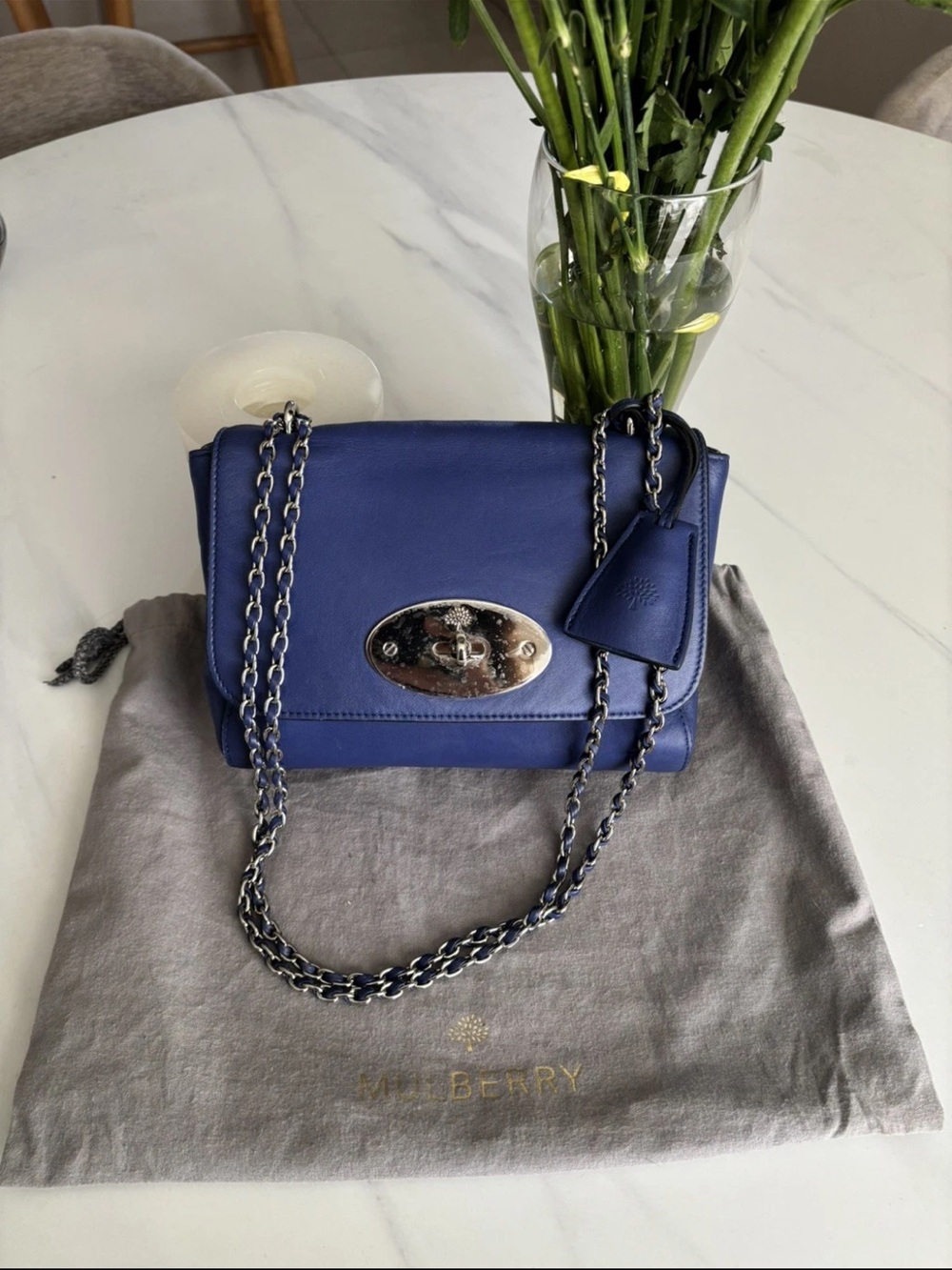 Mulberry Electric Blue Leather Shoulder Bag with Silver Hardware